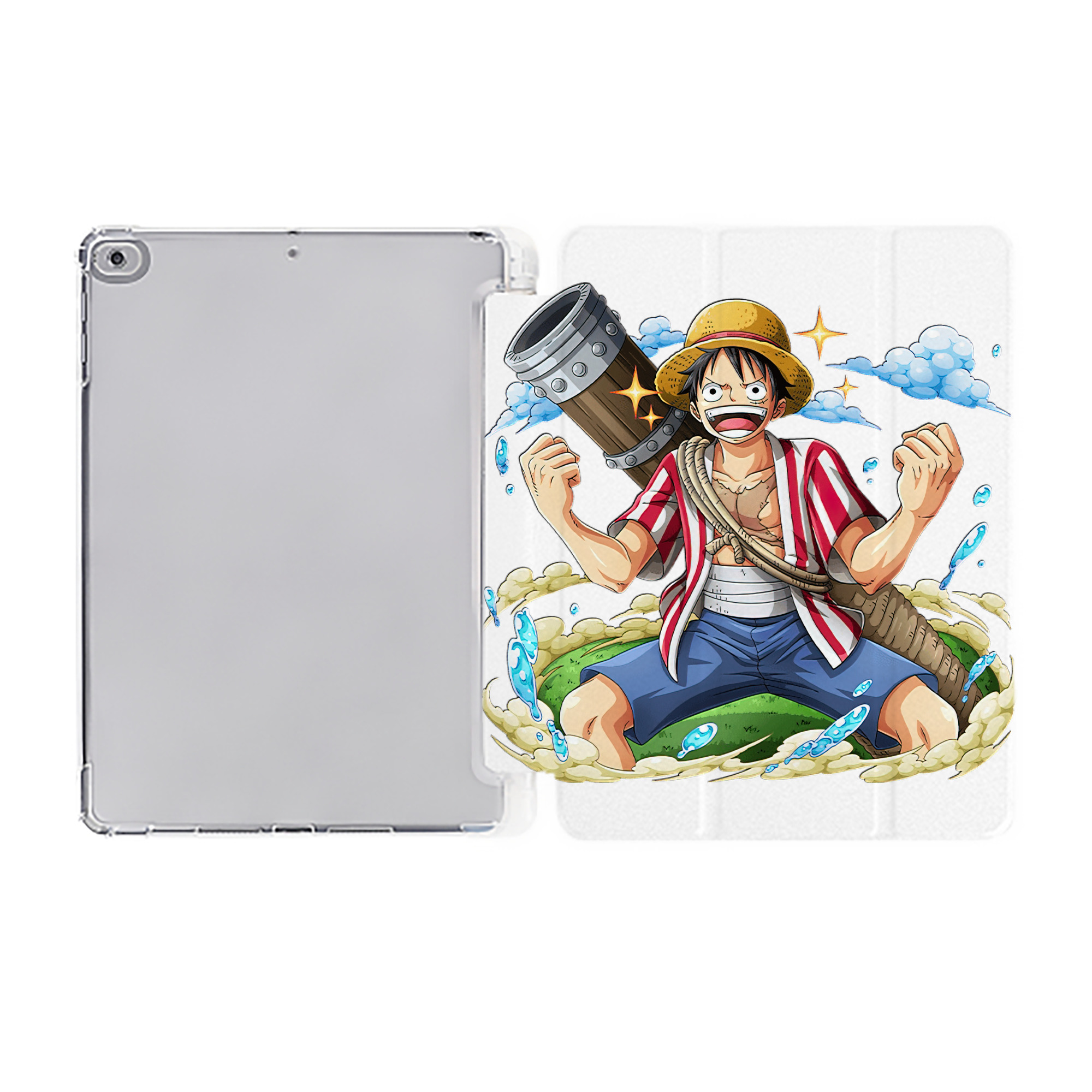 （画像用） ワンピース モンキー・D・ルフィ ONE PIECE Monkey D. Luffy IPad ケース ペン収納付き 三つ折りスタンド PUレザー×シリコン 対応機種9.5/10.5/10.9インチ